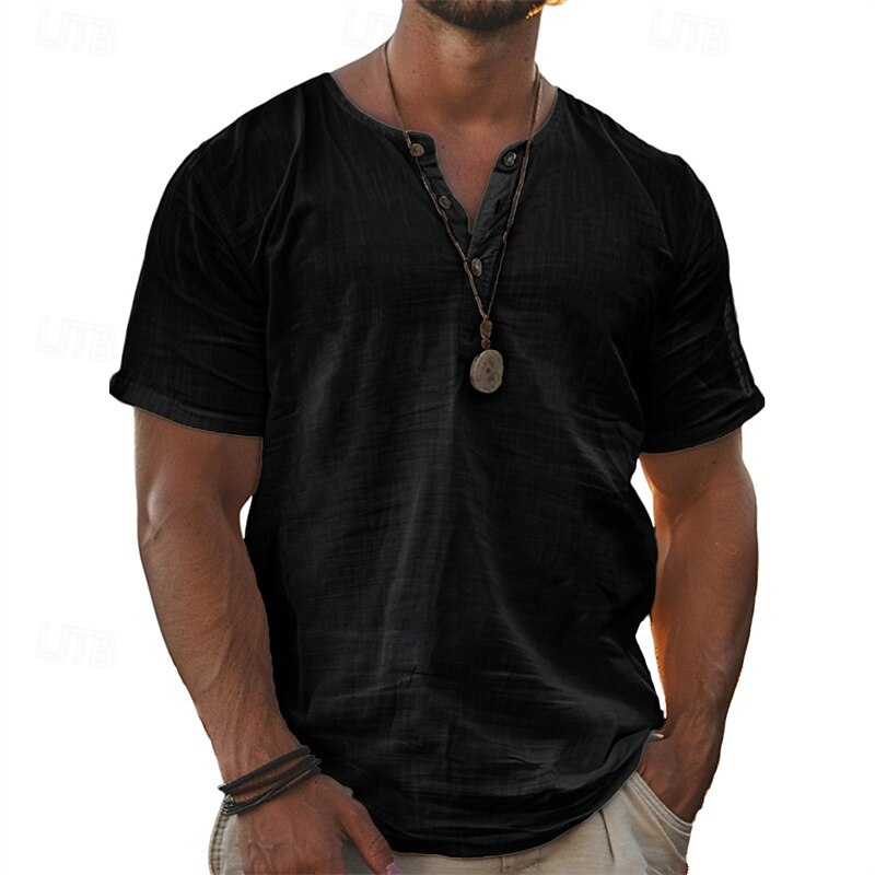 Men's T Shirt Henley Shirt Tee Short Sleeve Shirt Short Sleeve Henley Summer Solid / Plain Color Fashion Designer Fashion Vacation Street Going out Black White Purple Top Tee for Men4