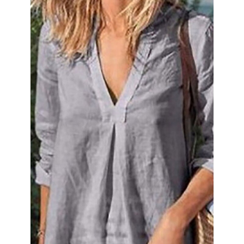 Women's Mini Dress Shift Dress Linen Casual Daily Regular Fit Graphic Long Sleeve V Neck Black White Wine Gray Summer3