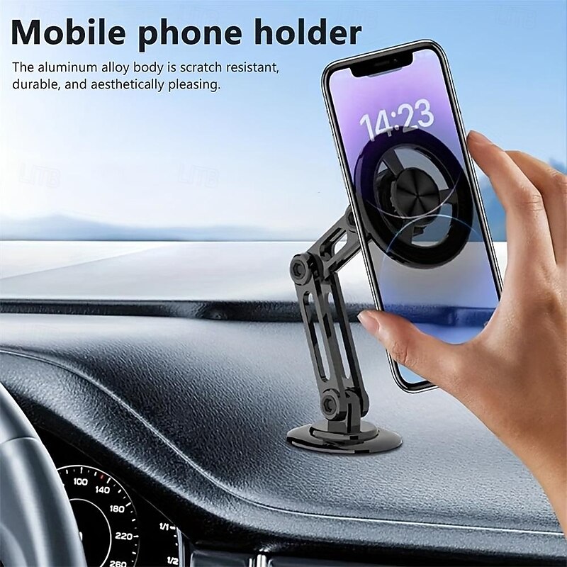 Aluminum Alloy Magnetic Car Mobile Phone Holder Universal Anti-shake Telescopic Folding Mobile Phone Holder Nano Strong Adhesive 360 Rotatable Adjustable Navigation Holder