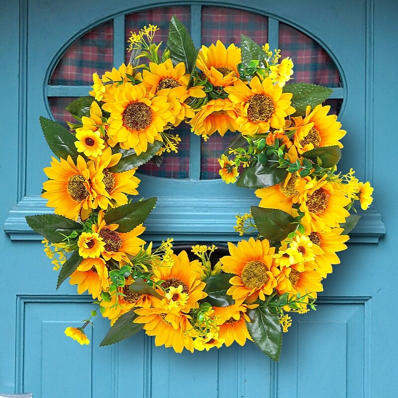 Spring Wreath Artificial Sunflower & Vine Garland - Rustic Hanging Decoration for Doors, Fences, Windows & Storefronts2