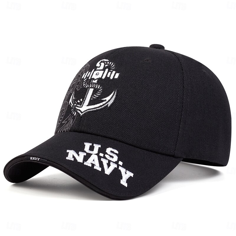 Men's Baseball Cap Sun Hat Trucker Hat Black Dark Navy Cotton / Polyester Blend Embroidered Fashion Casual Daily Letter Anchor Adjustable Sunscreen Breathable