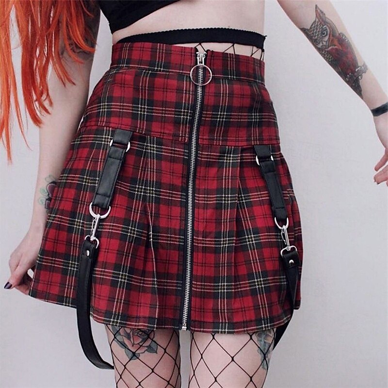 Retro Vintage Punk & Gothic 1980s Mini Skirt Pop Star Rocker High Waist Check Fancy Dress Women's Halloween Carnival Party Adults' Skirt Spring & Summer