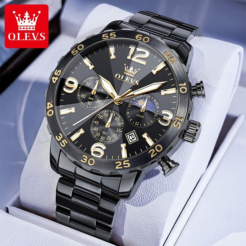 OLEVS Men Quartz Watch Luxury Large Dial Fashion Business Luminous Calendar Date Waterproof Steel Watch2
