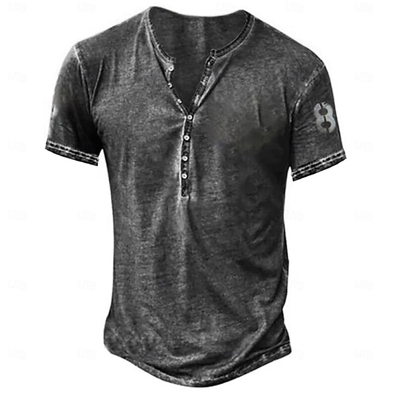 Men's Button T Shirt Henley Shirt Tee Short Sleeve Shirt Short Sleeve Henley Summer Fashion Designer Fashion Vacation Street Going out Dark Brown Dark Gray Green Top Tee for Men3