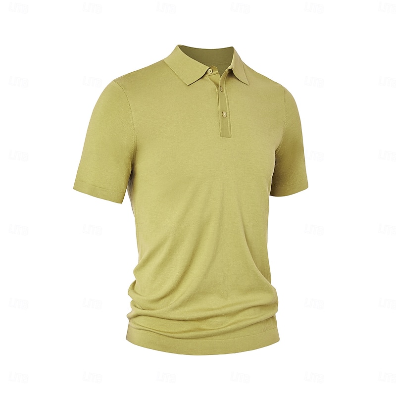 Men's Polo Knit Polo Sweater Business Casual Lapel Short Sleeve Formal Solid Color Patchwork Buttons Summer Black Brown Green Dark Grey Dark Coffee Polo2