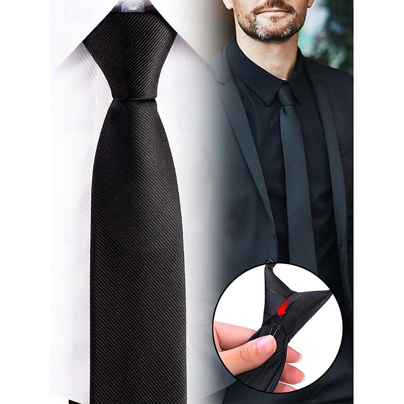 Men's Pre-Tied Narrow Zip Ties - Classic Stripes and Solids, Adjustable, Easy-To-Wear Ties for Business, Weddings and Formal Events