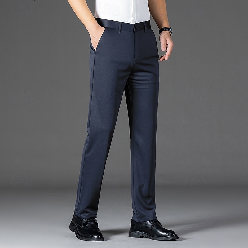 Men's Dress Pants Trousers Suit Pants Pocket Plain Breathable Moisture Wicking Full Length Outdoor Business Daily Fashion Streetwear Black Navy Blue Micro-elastic3