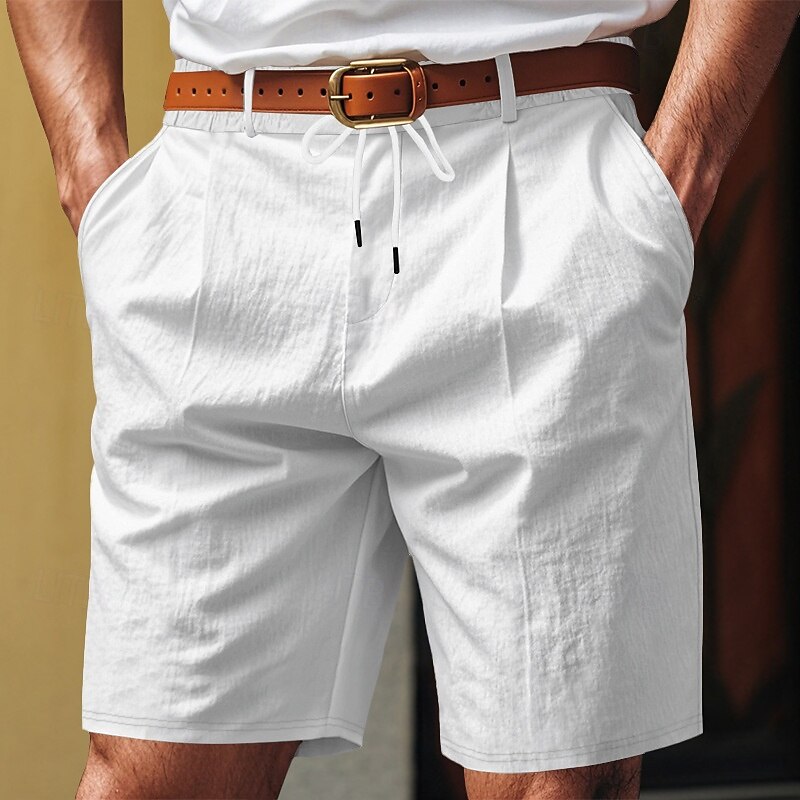 Men's Shorts Linen Shorts Summer Shorts Beach Shorts Pocket Drawstring Elastic Waist Plain Comfort Breathable Knee Length Formal Outdoor Daily Fashion Business Black White3