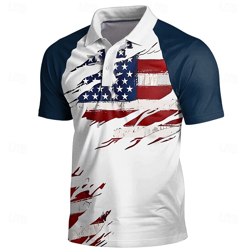American Independence Day Men's American Flag Polo Short Sleeve Polo Shirts Collared Shirts Vintage Casual Outdoor Athleisure Buttons 3D Print Summer White Blue