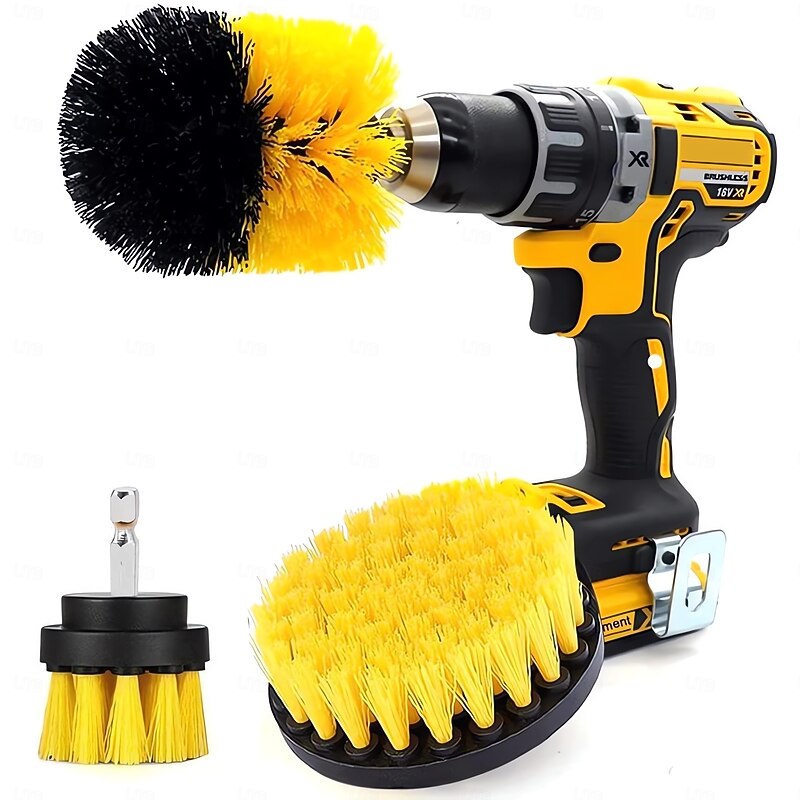 3PCs set Electric scrubber brush drill brush kit 2/3.5/4 ''plastic round cleaning brush for carpet glass car tires nylon brushes