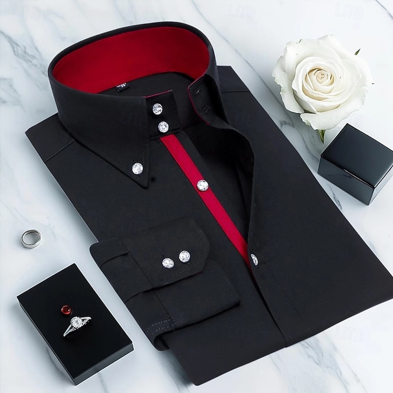 Men's Dress Shirt Non Iron Shirt Wrinkle Resistant Plain Wedding Outdoor Black Long Sleeve Point Summer Spring Clothing Apparel