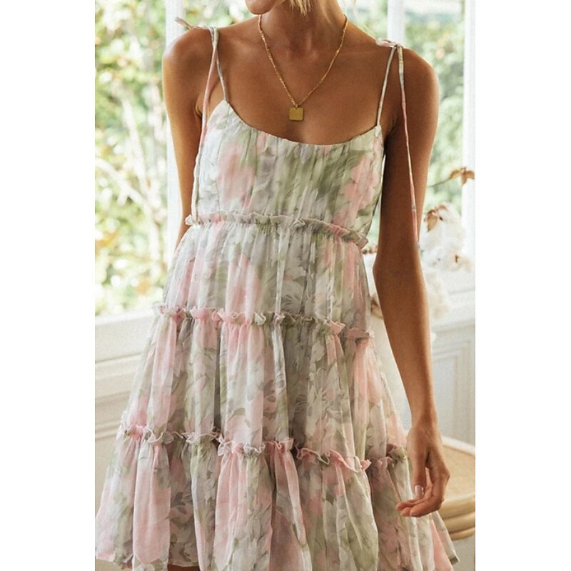 Women's Mini Dress Graduation Dress Floral Dress Slip Dress Fashion Vacation Graduation Going out Regular Fit Flower Sleeveless Spaghetti Strap Light Pink Yellow Light Green Pink Summer4
