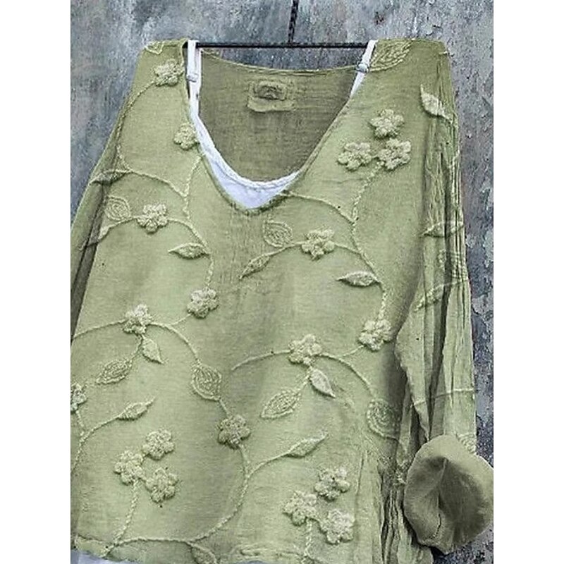 Women's T Shirt Floral Fashion Modern Casual Long Sleeve Crew Neck Regular Tops Daily Weekend Green Summer2