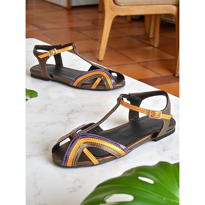 Women's Colorblock T-Strap Flat Sandals – 1950s Inspired Retro Style Shoes for Summer Casual, Travel & Daily Wear4