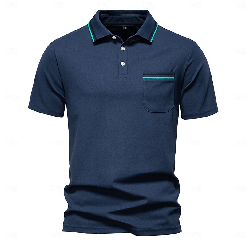 Men's Polo Knit Polo Sweater Formal Work Turndown Short Sleeve Color Block Stripe-Trim Stripe Spring Wine White Navy Blue Army Green Beige Polo3