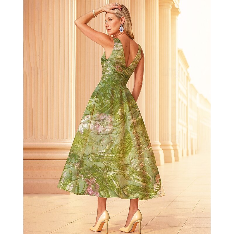 Floral A-Line Cocktail Elegant Dress Formal Wedding Wedding Ankle Length Sleeveless V Neck Nylon with Pocket2