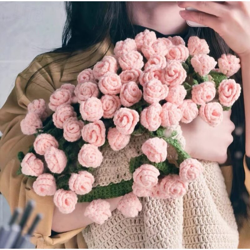 Hand-Knitted Rose Blanket DIY Kit & Ready-Made Gift for Mother's Day Valentine's Day3