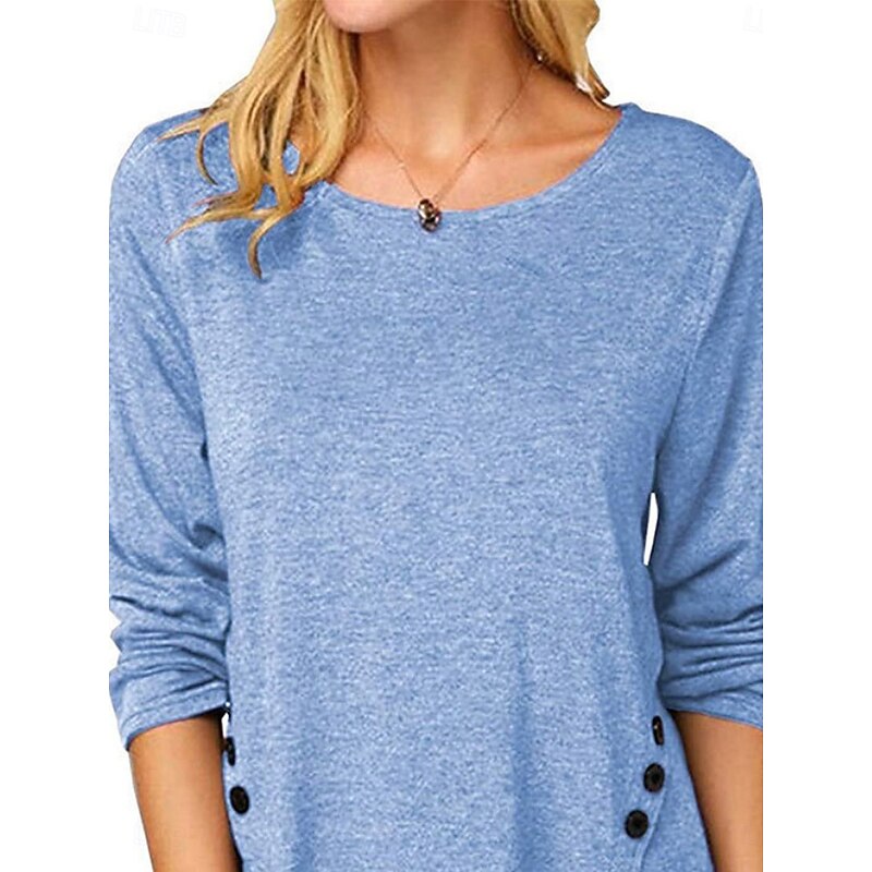 Women's Blouse Plain Stylish Casual Long Sleeve Crew Neck Regular Tops Daily Buttons White Sky Blue Purple Brown Summer Spring2