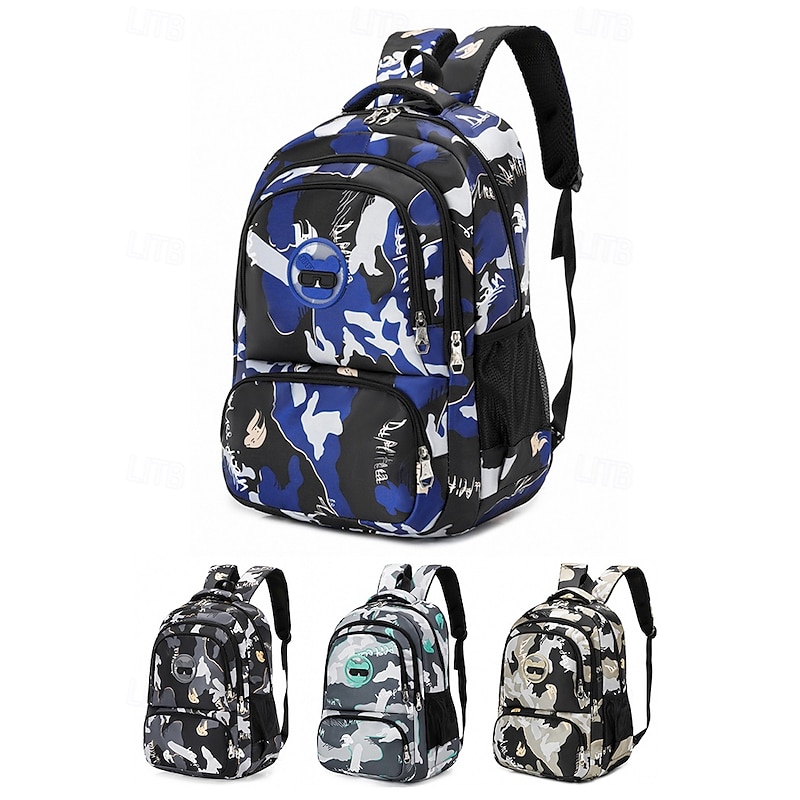 Stylish Camouflage Backpack with Multiple Compartments for Men and Women – Trendy School or Travel Backpack with Water Bottle Pocket, Available in Blue, Black, and Grey