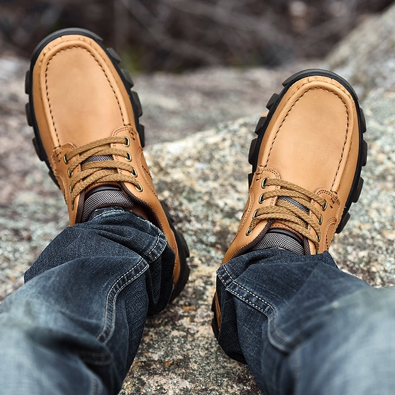 Men's Tan Lace-Up Sneakers with Traction Rubber Outsoles - Comfortable and Breathable for Outdoor Adventures and Casual Day Wear4