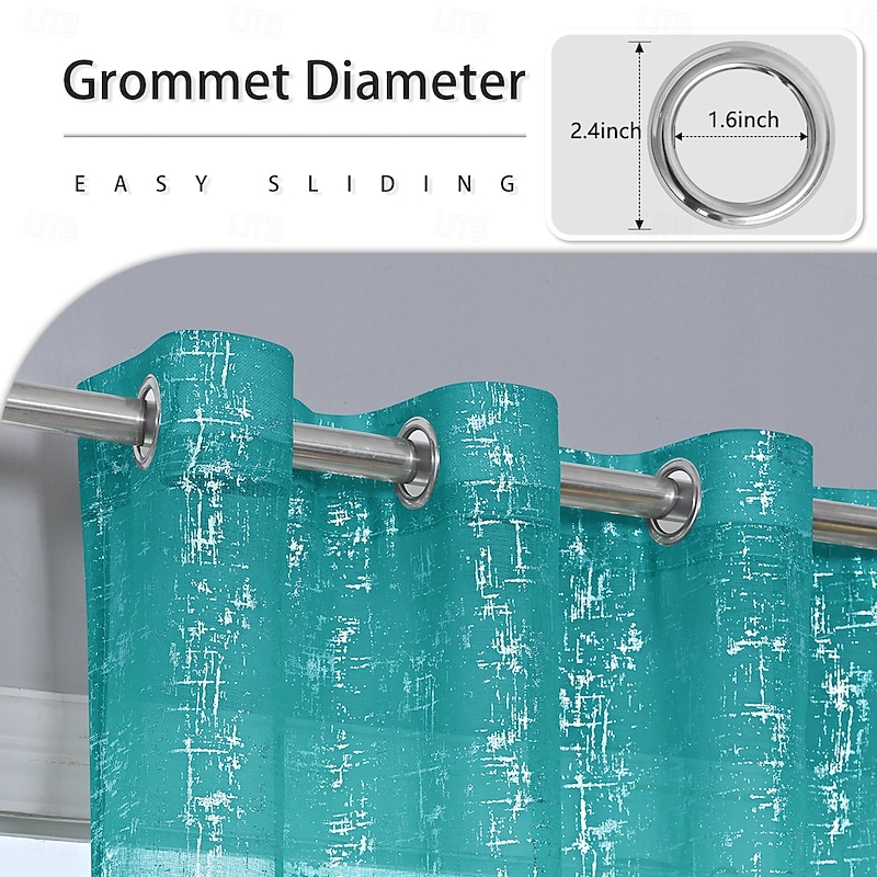 Sheer Curtain with Pattern Grommet Top Window Treatments Circle Printed Sheer for Bedroom, Turquoise Grey 1 Panel2
