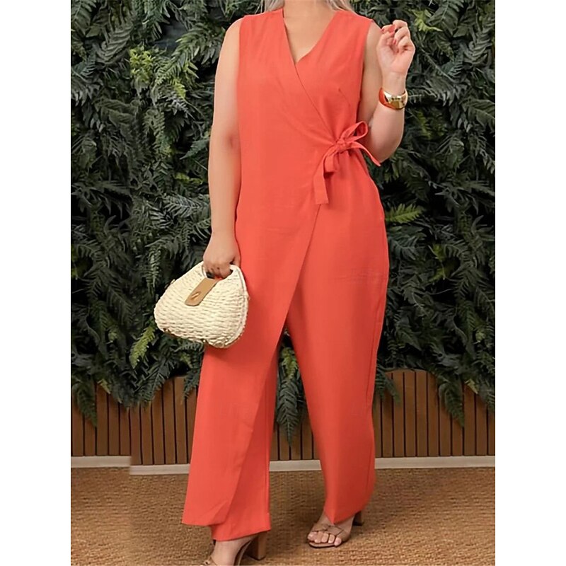 Women's Normal Jumpsuit Streetwear Solid Color Sleeveless V Neck Lace up Street Daily Regular Fit Black White Yellow Summer