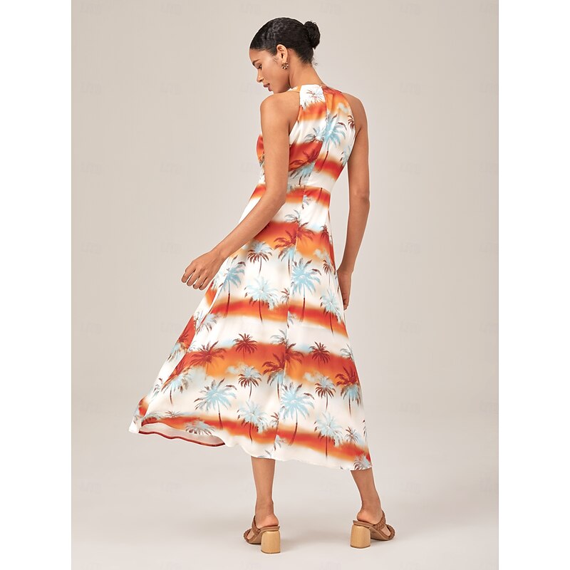 Summer Floral Gradient Halter Neck Sleeveless Maxi Dress2