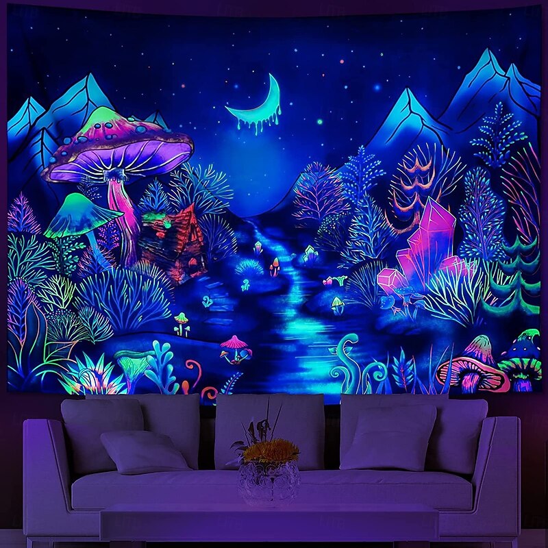 Fluorescent Tapestry Skull Mushroom Psychedelic Black Light Tapestry Dormitory Living Room Art Decoration Hanging Cloth3