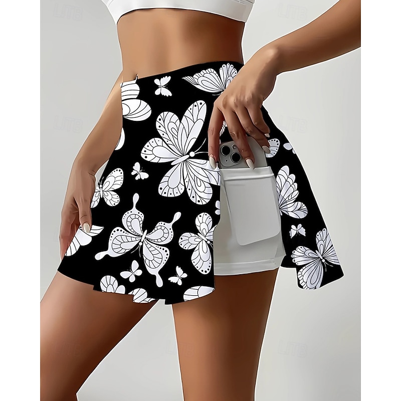 Women's Floral Tennis Skirts with Shorts Pocket Quick Dry Tennis Golf Badminton Skort Black White Navy Blue Tennis Clothing