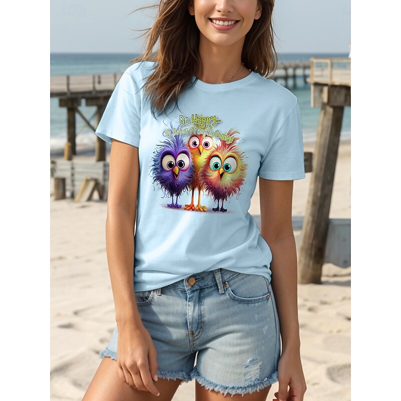Women's T Shirt Graphic Animal Bird Vintage Stylish Classic Short Sleeve Crew Neck Round Neck Regular Tops Daily Print White Pink Light Blue Summer Spring4