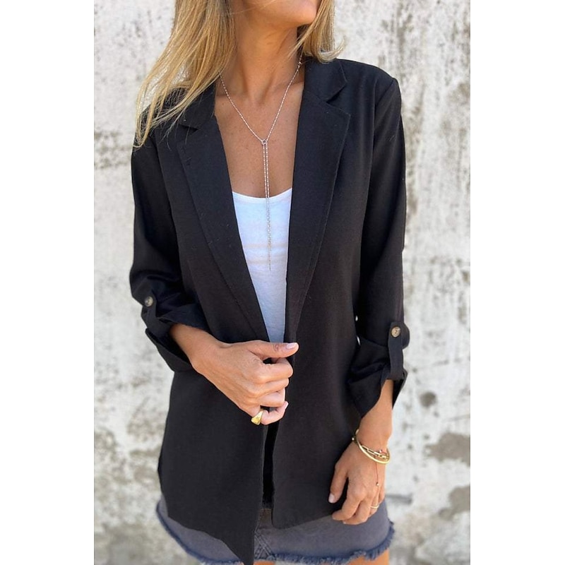 Women's Blouse Plain Modern Casual Long Sleeve Shirt Collar Regular Tops Daily Holiday Buttons Pocket Black Red Summer4