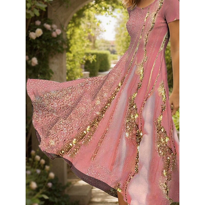 Women's Maxi Dress Casual Dress A Line Dress Summer Dress Elegant Vacation Vintage Regular Fit Ombre Graphic Abstract Short Sleeve Square Neck Pink Blue Summer Spring3