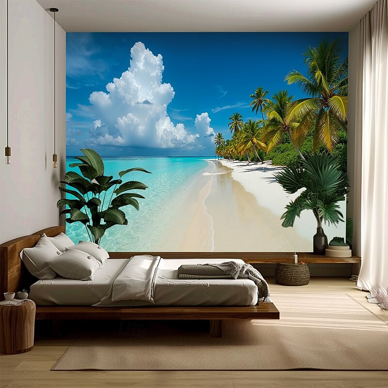 Landscape Ocean Beach Tapestry Large Tapestry Mural Decor Photograph Backdrop Blanket Curtain Home Bedroom Living Room Decoration2