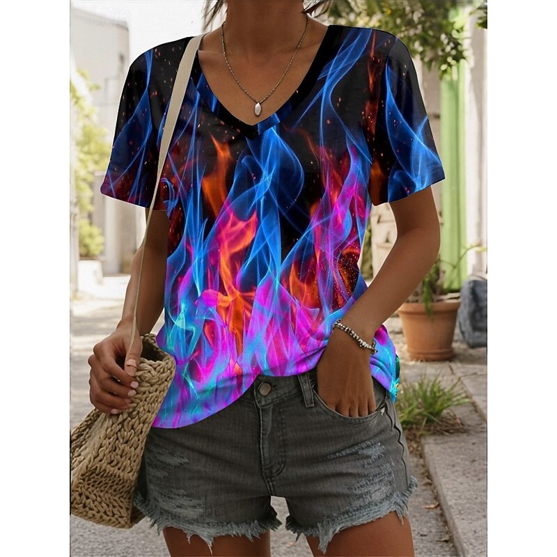 Women's T Shirt Graphic Geometric Vintage Stylish Casual Sleeveless Short Sleeve V Neck Regular Tops Daily Print Black Pink Blue Summer Spring3