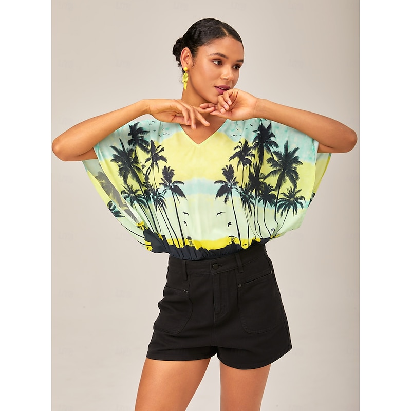 Gradient Palm Tree Print Casual Beach Bodysuit Vacation Style2