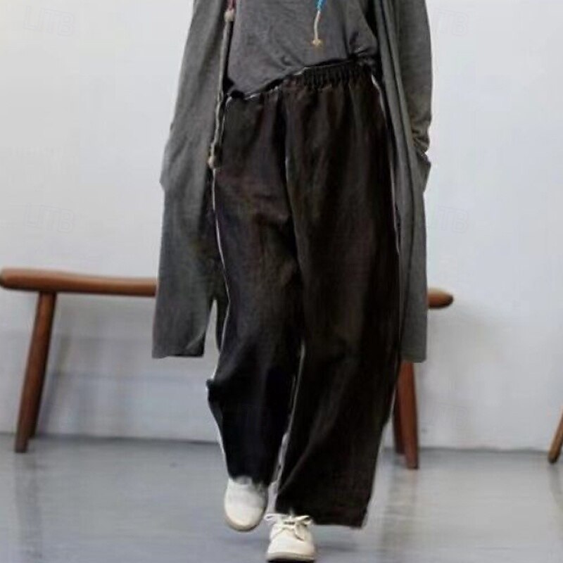 Women's Cotton Linen Pants Slacks Casual Full Length Natural Plain Pocket Elastic Waist Comfy Outdoor Comfortable Street Going out Grey Black Khaki Coffee Summer Regular Fit3