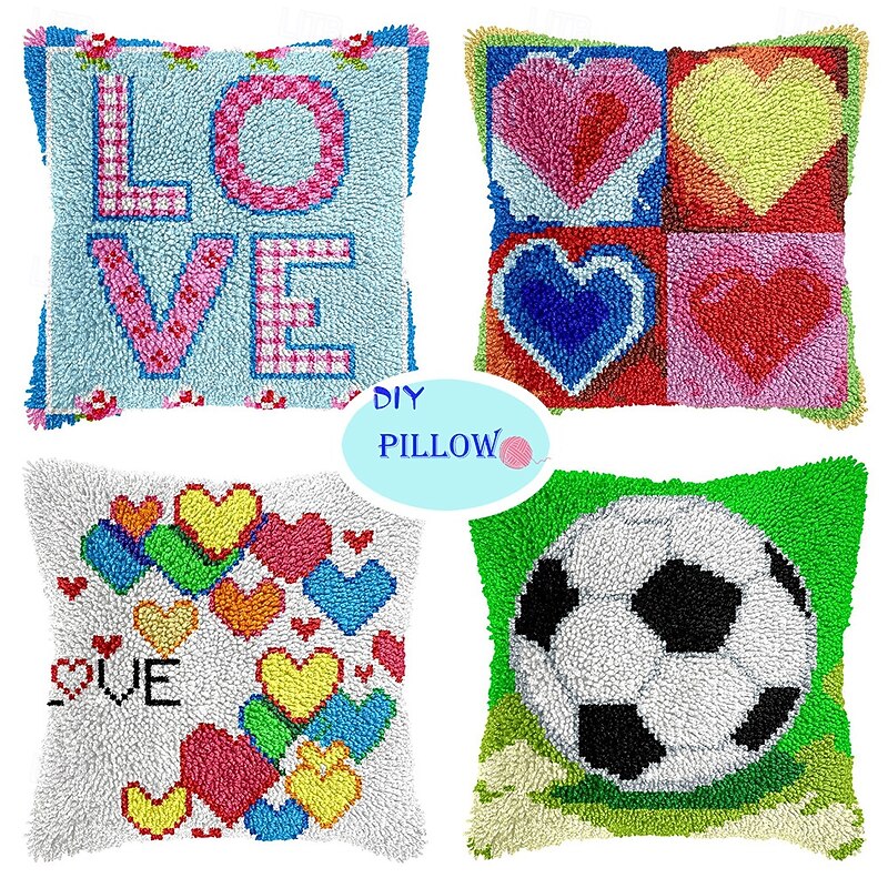 Latch Hook Kit DIY Pillowcase for Adults and Kids Craft Kit Crochet Yarn Pillow Kit for Beginners Handcraft Printed Pillowcase Embroidery Set for Adults Cushion Cover Mother's Day Gifts