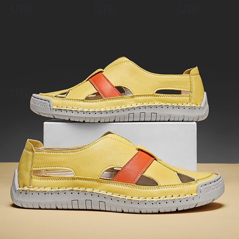 Men's Yellow Velcro Strap Sandals – Lightweight Summer Footwear for Travel, Hiking & Casual Activities2