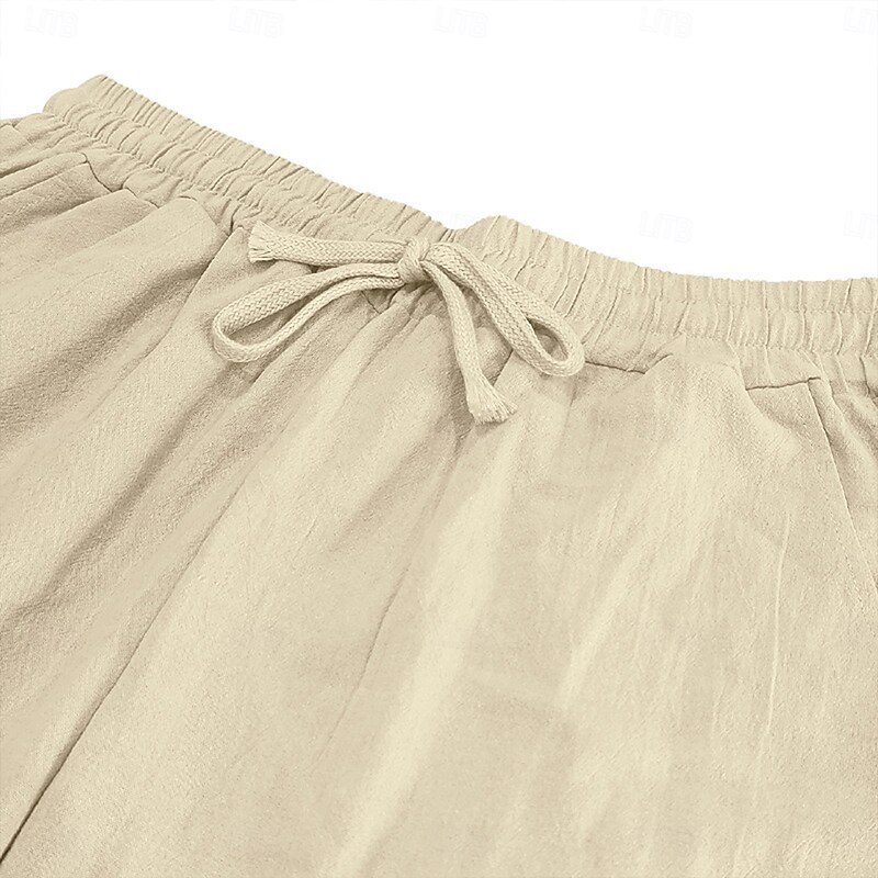 Men's Linen Pants Trousers Summer Pants Baggy Pants Beach Pants Front Pocket Pleats Straight Leg Plain Comfort Breathable Full Length Outdoor Vacation Party Vacation Fashion Loose Fit Black White2