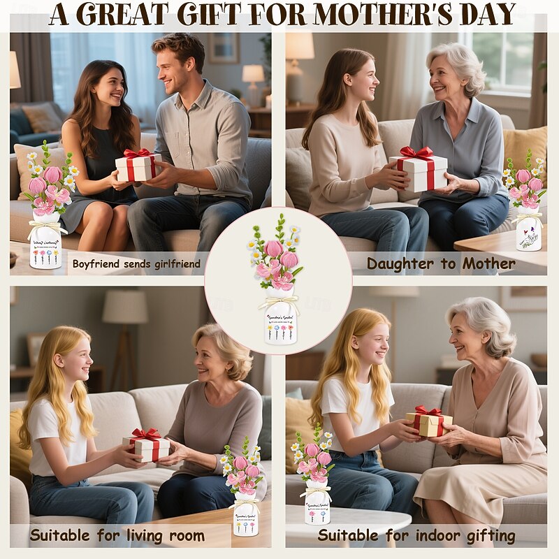 Crochet Flowers Bouquet Gift for Mom Wife Girlfriend, Handmade Yarn Eternal Rose for Valentine's Day, Christmas, Birthday, Anniversary Surprise Gift2