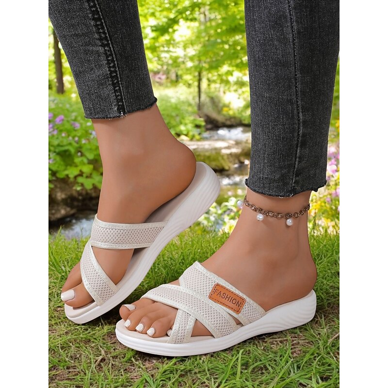 Women's Mesh Cross - Strap Slide Sandals – Comfortable & Casual Style for Garden Walks, Picnics & Everyday Errands