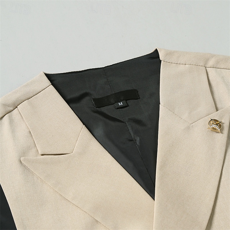 Men's Vest Waistcoat Gilet Vacation Party Business Fashion Casual Summer Spring Buttons Pocket Polyester Comfortable Plain Double Breasted Lapel Regular Fit Black Beige Coffee Vest4