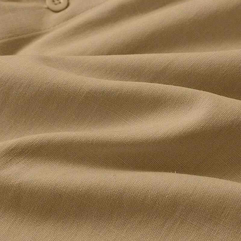 Men's Shirt Band Collar Shirt Summer Shirt Beach Wear Casual Shirt Button Up Shirt Plain Vacation Holiday White Sky Blue Green Khaki Long Sleeve Collar Clothing Apparel3