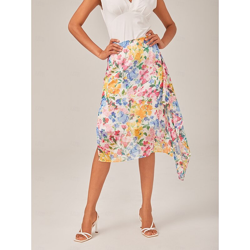 Elegant Ruffled Asymmetric High-Waisted A-Line Maxi Skirt