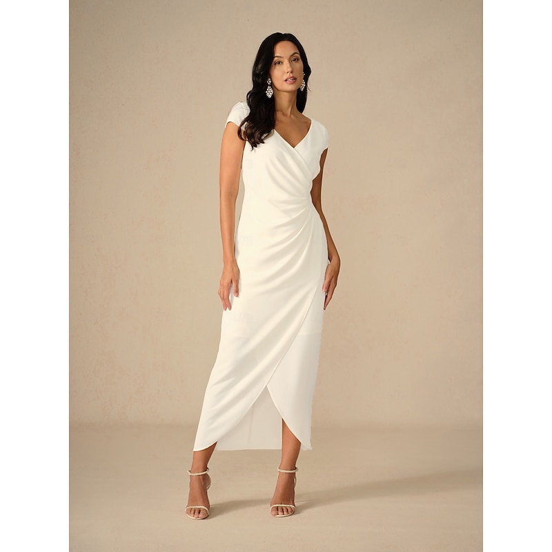 Women's Maxi Dress Wrap Dress Elegant Party Birthday Wedding Vacation Wedding Guest Regular Fit Solid Color Short Sleeve V Neck White Summer Spring Fall4