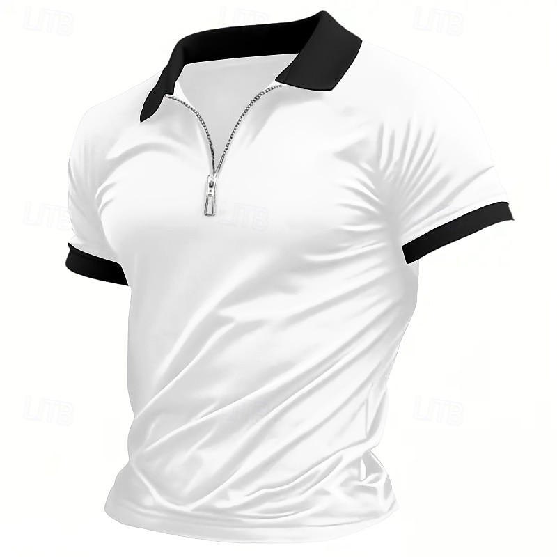 Men's Zip Polo Golf Shirt Casual Holiday Lapel Quarter Zip Short Sleeve Fashion Basic Plain Quarter Zip Summer All Seasons Regular Fit Black White Burgundy Drak Red Zip Polo3