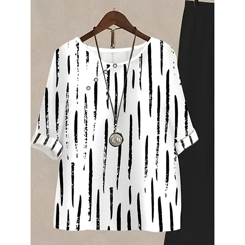 Women's 2 Pieces Basic Shirt Pants Sets Half Sleeve Round Neck Graphic Geometric Polka Dot Print Holiday Weekend Black Summer Regular Fit2