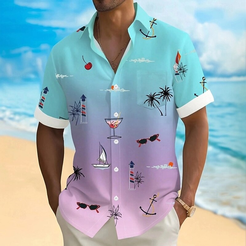 Men's Coconut Palm Tropical Plants Shirt Summer Hawaiian Shirt Button Up Shirt Short Sleeve Hawaiian Vacation Holiday Beach Wear Summer Spring Turndown 3D Print Collared Shirts Front One Pocket3