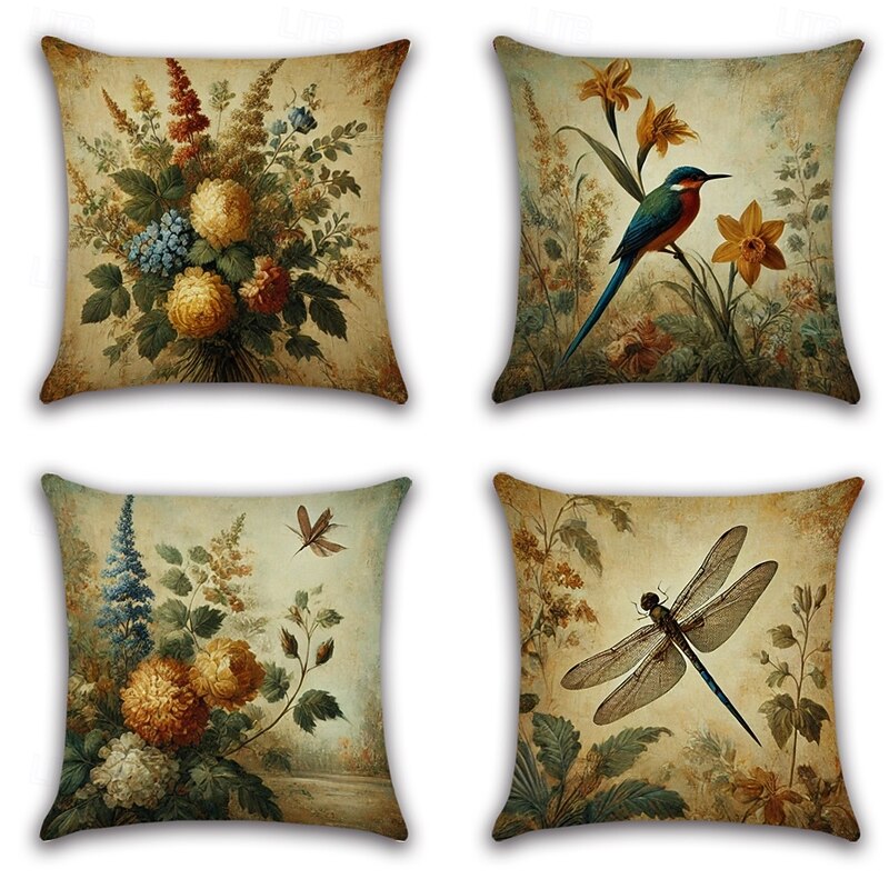 Vintage Pastoral Decorative Toss Pillows Cover 4PC Soft Square Couch Cushion Case Pillowcase for Bedroom Livingroom Sofa Chair3