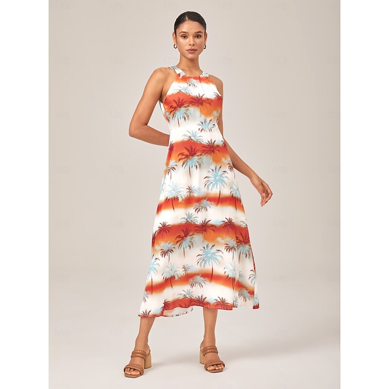 Summer Floral Gradient Halter Neck Sleeveless Maxi Dress4